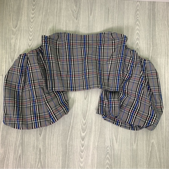 Zara Plaid Off-Shoulder Puff Sleeve Crop Top - Picture 4 of 8